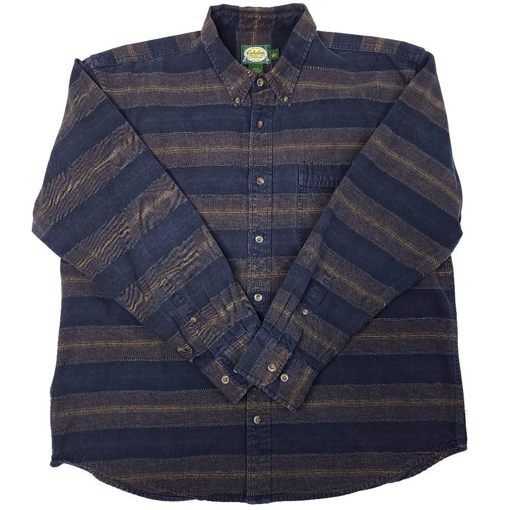 Cabelas Thick Heavy Cotton Hunting Shirt Mens Large Blue Black Lumberjack Button